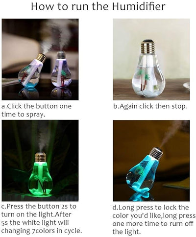 USB Portable Desktop Bulb Air Humidifier with On/Off 7 Color