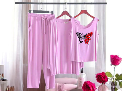 Baby Pink Color 3 Piece Night Wear